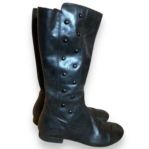 Born Sz 10 Martika Stud Button Detail Zipper Leather Tall Riding Boots